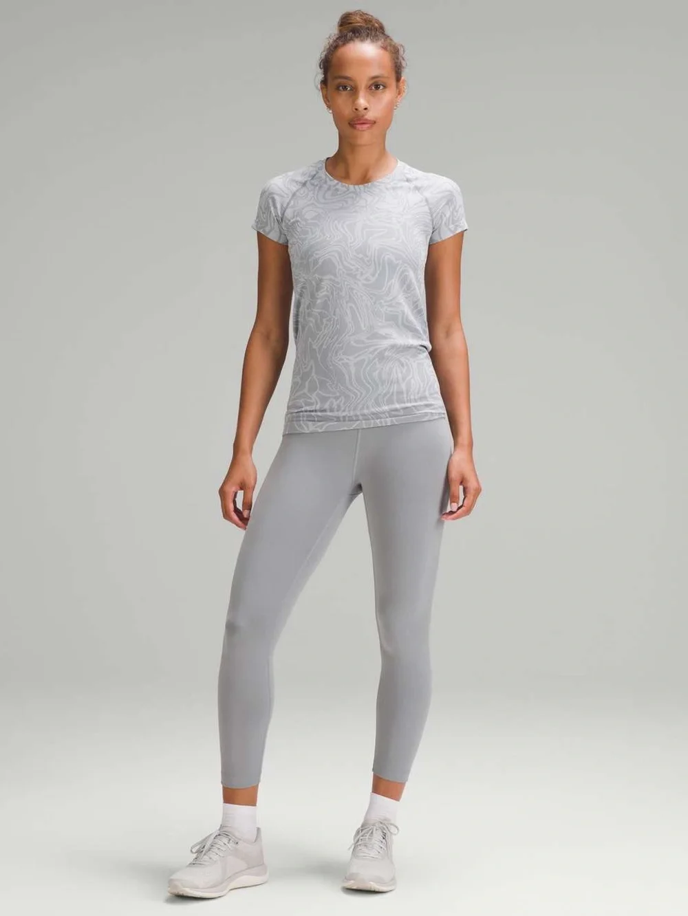 Lululemon Swiftly Tech Short-Sleeve Shirt 2.0 in Marble Mix Rhino Grey / White 8
